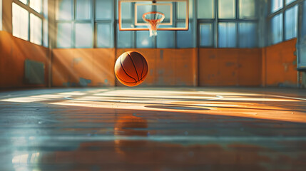 Wall Mural - A basketball is in the air, and it is about to land on the ground