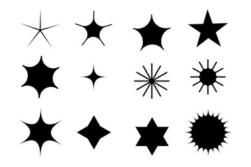 Poster - Vector starburst shapes. Black geometric icons. Abstract star designs. Various star patterns.