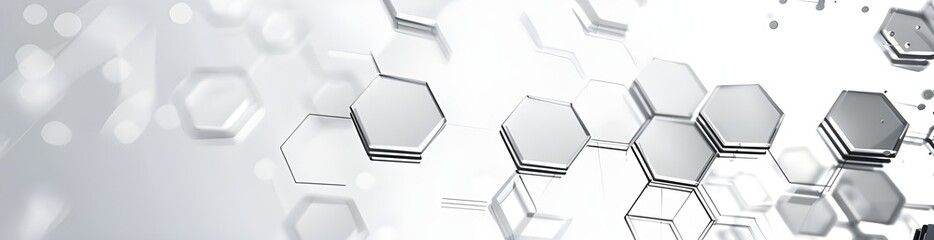 Poster - Abstract geometric background with hexagons and lines, white color on the right side of the page. Monochrome vector illustration for technology or science themes with copy space area. 