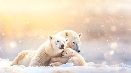 Canvas Print - Polar Bear Family in a Winter Wonderland