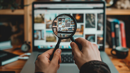 A magnifying glass of a person looking at a map and map picture, a close look with a magnifying glass examining a map, a person analyzing a map with a magnifying glass