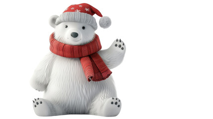 Wall Mural - Polar bear cartoon character wearing a scarf and hat on transparent background