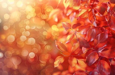 Sticker - Autumn Leaves with Bokeh Background