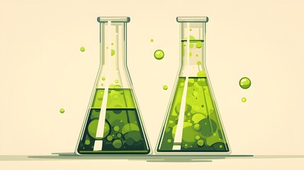 Close-up of green colorful laboratory glassware. II