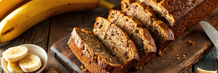 Canvas Print - Banana bread made with the pulp of the banana fruit and typically leavened with chemical yeast