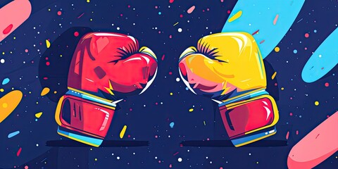 Two boxing gloves on a colorful background.