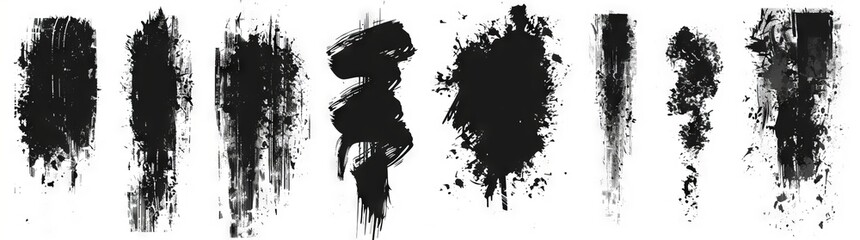 Hand-drawn grunge black brush strokes isolated on white.