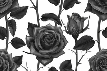 Canvas Print - The seamless floral modern pattern with roses features black paint and a floral motif.