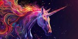 Abstract colorful unicorn on a dark background.