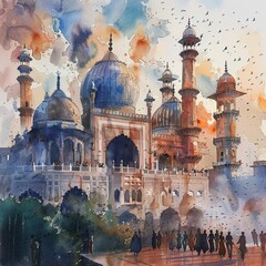 Canvas Print - 
watercolor painting India See buildings and places as landmarks,generative ai watercolor painting India See buildings and places as landmarks,c