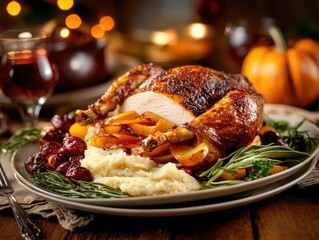 Thanksgiving meal ideas, vibrant colors, delicious dishes, close-up, inviting