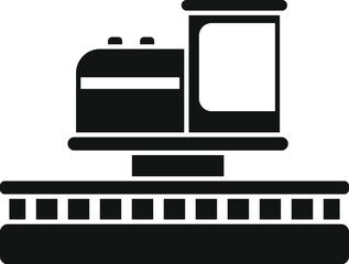 Poster - Black and white silhouette of road construction machinery repairing damaged asphalt road surface
