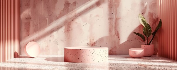 Poster - Modern Minimalist Peach Podium - 3D Render with Soft Lighting
