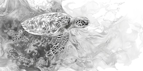 Sticker - Sea turtle swimming through abstract water.