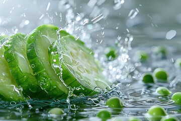 Wall Mural -   Sliced cucumbers atop water body with drips