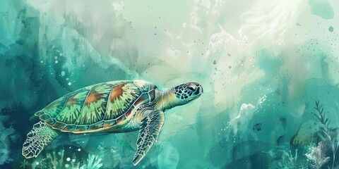 Sticker - Sea turtle swimming in turquoise water.