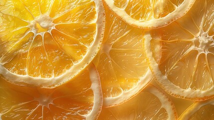   Close-up of oranges sliced in half stacked on a table