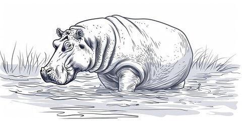 Sticker - A hippopotamus in a river.