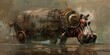 © Murda - Steampunk hippopotamus wading through water.