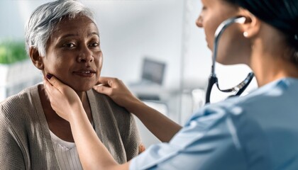 Doctor talking and examining to senior patient. Generated image