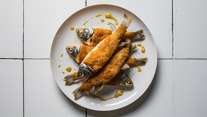 Wall Mural - fried fish on a plate