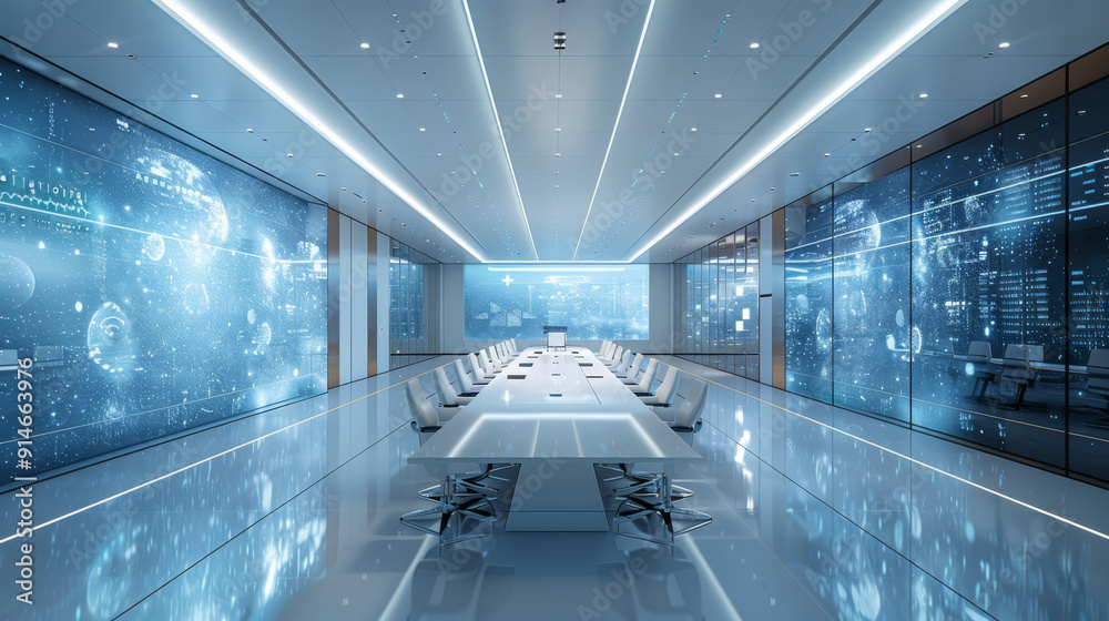 Futuristic High-Tech Office with Digital Interfaces, Modern Workspace ...