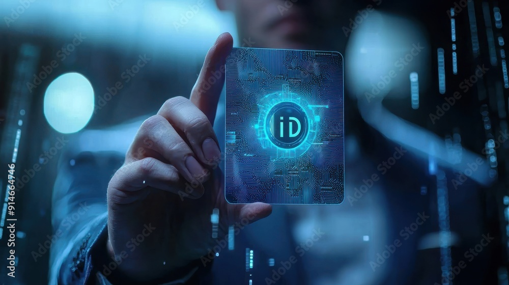 Digital identification or digital ID concept. Businessman use ...