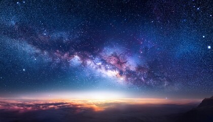 The milky way or nebula of the universe in the sunset skies; astronomy or space photography; stars and planets
