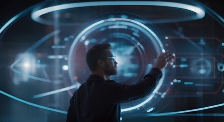 Man Interacting with Futuristic Interface