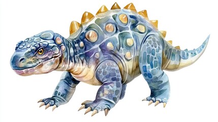 Poster - Cute and Playful Ankylosaurus Dinosaur Character Painting a Colorful Watercolor Picture on a White of a Prehistoric Creature in a Creative and Style