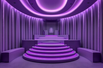 Wall Mural - Futuristic purple stage with concentric circles embodying modern design and innovative architectural concepts