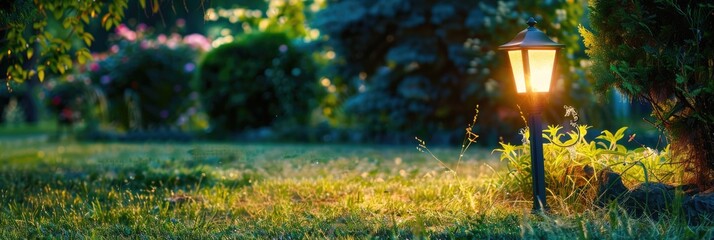 Sticker - Summer park garden lighting with outdoor lamp on yard lawn