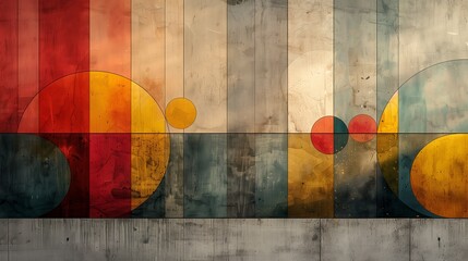 Poster - abstract mural featuring geometric shapes and warm colors in urban setting