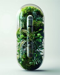 Wall Mural - Capsule Filled with Green Plants and Herbal Supplements