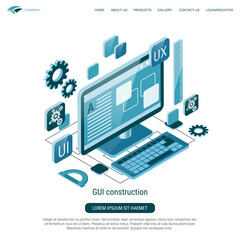 Wall Mural - Graphic user interface construction, application development, website design flat isometric vector concept illustration