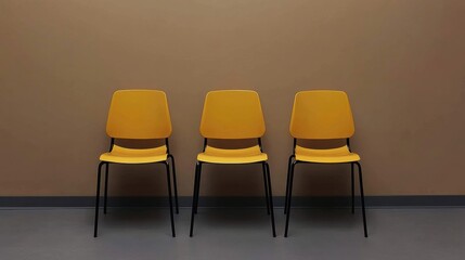 Wall Mural - Minimalist Yellow Chairs Against a Brown Wall