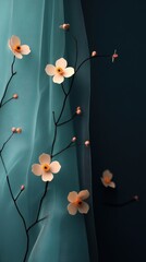 Canvas Print - Delicate Flowers Against Soft Teal Background