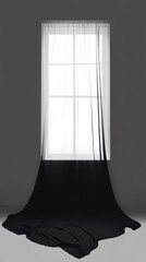 Poster - Elegant Window with Sheer Curtains and Black Drapery