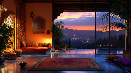 Wall Mural - Oriental Decor and Open Terrace: Indian Big Room at Night