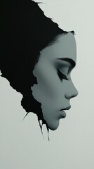 Sticker - Stylized Profile of a Woman in Abstract Design