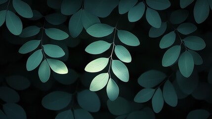 Poster - Elegant Green Leaves in Soft Light