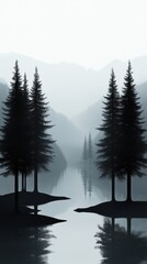 Sticker - Serene Forest Reflection in Misty Mountains