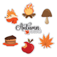 Wall Mural - autumn stickers icons set vector