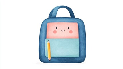 Poster - Charming watercolor depicting a smiling binder a quintessential back to school supply set against a clean white background