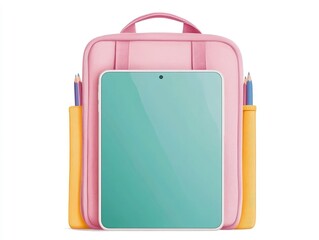 Poster - Vibrant watercolor of a cheerful back to school icon including a tablet device on an isolated white background  Playful design element for education learning and academic concepts