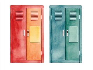 Poster - Playful and Vibrant Watercolor of a Happy School Locker Icon Depicting the Excitement and Joy of the New Academic Year  Isolated on a Clean White Background