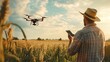© The Little Hut - Farmer controls drone Smart farming and precision agriculture : Generative AI