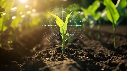 Aufkleber - Smart farming with IoTGrowing corn seedling with infographics Smart farming and precision agriculture 40 : Generative AI