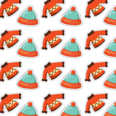 Canvas Print - Autumn clothes sticker icon Pattern background Vector