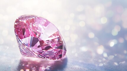 Aufkleber - Pink round cut diamond in the process of evaluation on light background : Generative AI